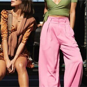L'Academie High Waisted Wide Leg Pink Crop Trousers Pants Size XS